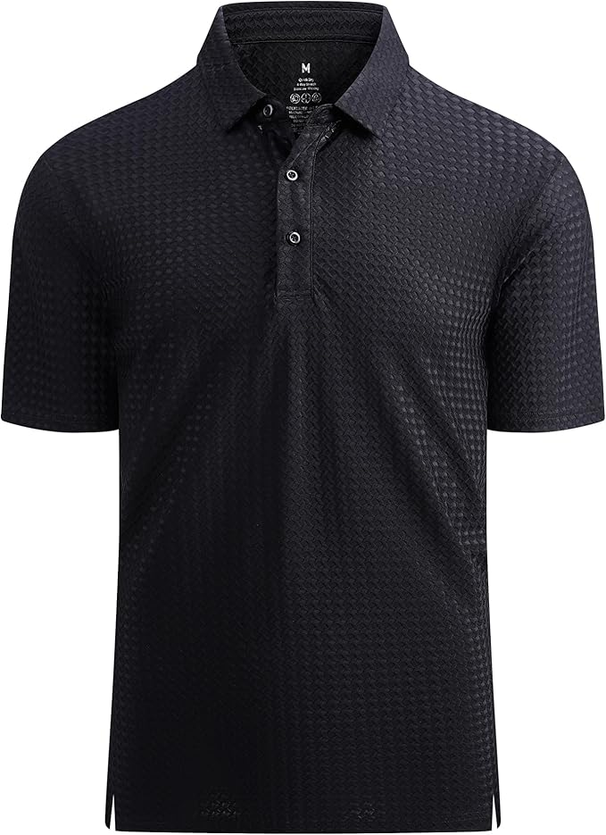 Greeserfd Men's Super Stretch Bubble Jacquard Polo Shirt - Short Sleeve, Comfortable Fit