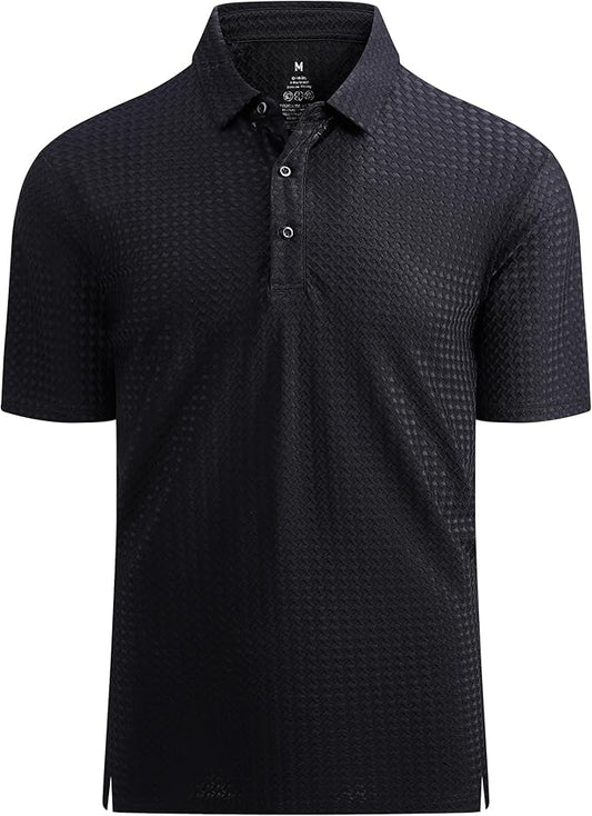 Greeserfd Men's Super Stretch Bubble Jacquard Polo Shirt - Short Sleeve, Comfortable Fit