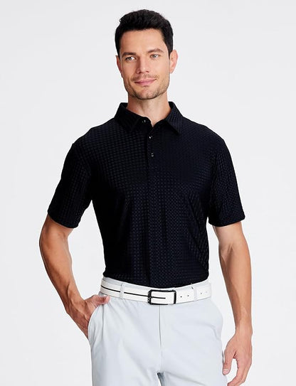 Greeserfd Men's Super Stretch Bubble Jacquard Polo Shirt - Short Sleeve, Comfortable Fit
