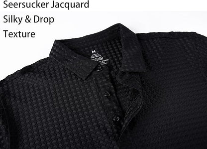 Greeserfd Men's Super Stretch Bubble Jacquard Polo Shirt - Short Sleeve, Comfortable Fit